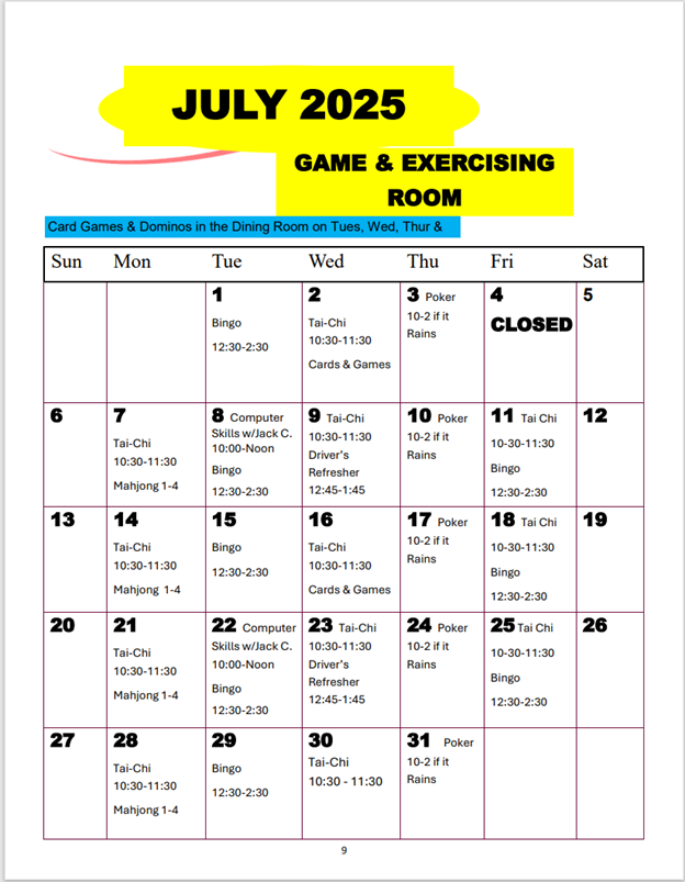 Monthly Activities