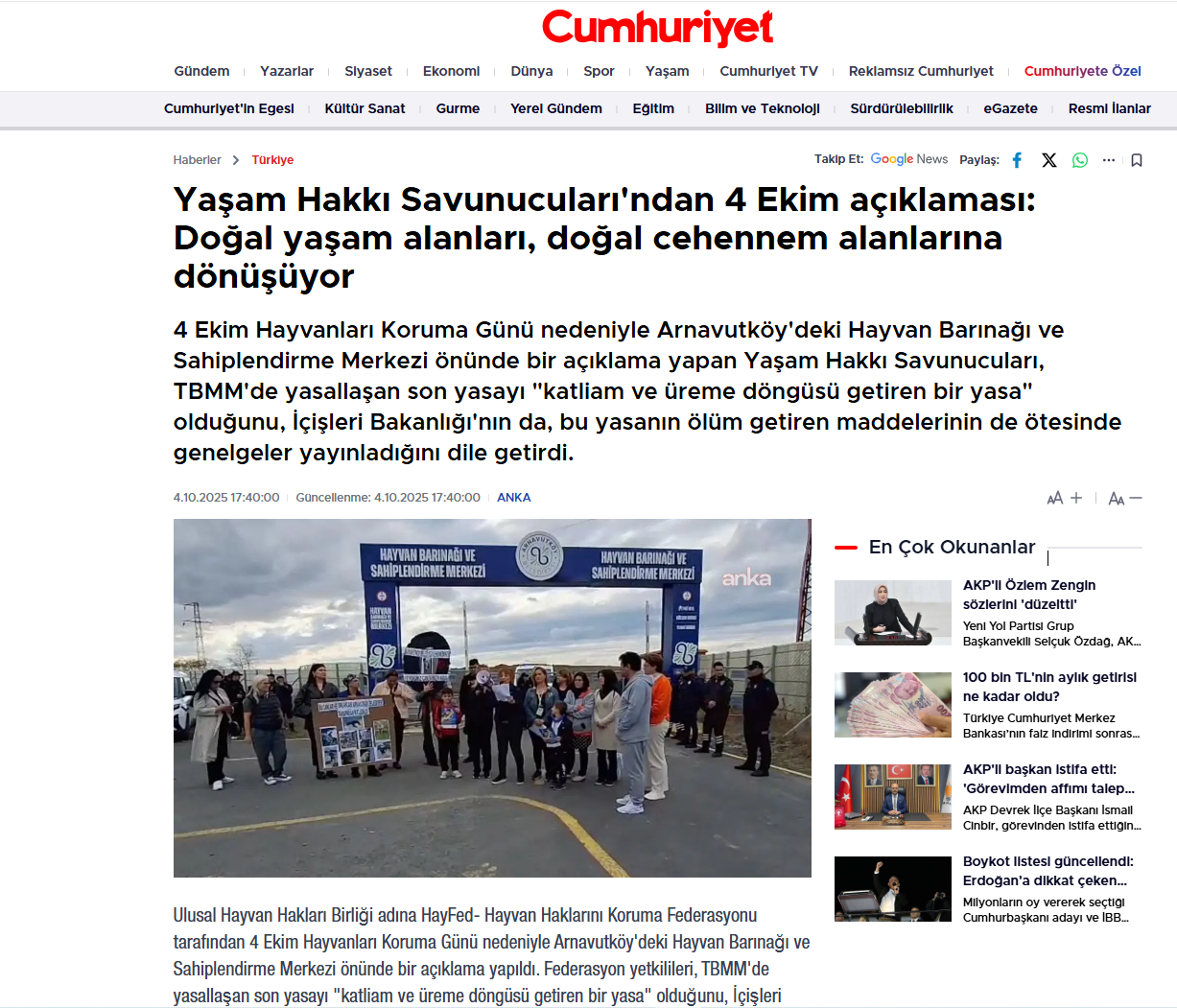 4 Ekim Hayvanları Koruma Günü Basın Açıklaması.. Ulusal Hayvan Hakları Birliği adına HayFed Hayvan Haklarını Koruma Federasyonu