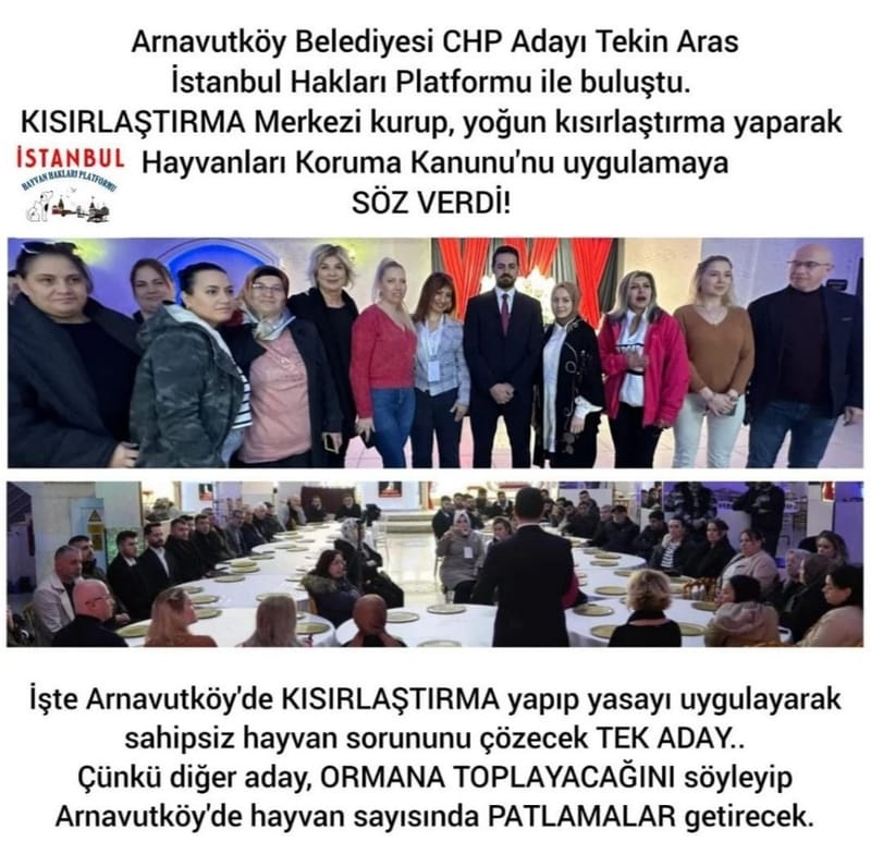 OYLARIMIZ HAYVANLAR İÇİN kampanyası ile Arnavutköy Bld.Bşk. CHP adayı Tekin Aras İstanbul Hayvan Hakları Platformu ile buluştu.