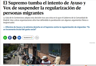 El Supremo tumba el intento de Vox y Ayuso de suspender la regularización extraordinaria