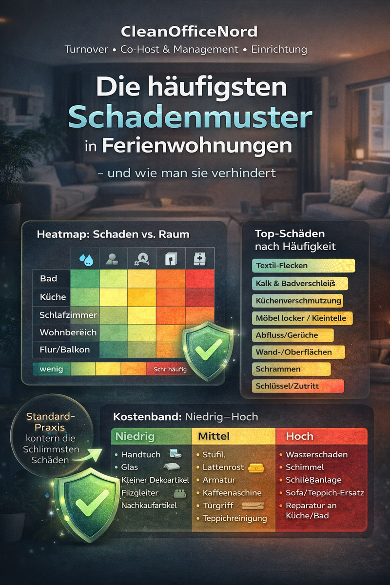 Die häufigsten Schadenmuster in Ferienwohnungen (Airbnb) – Prävention & Kosten | CleanOfficeNord