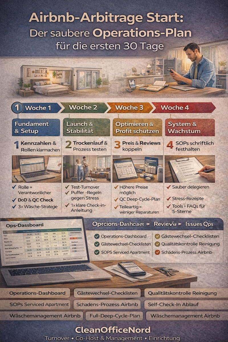 Airbnb-Arbitrage: 30-Tage Ops-Plan für Hosts | CleanOfficeNord