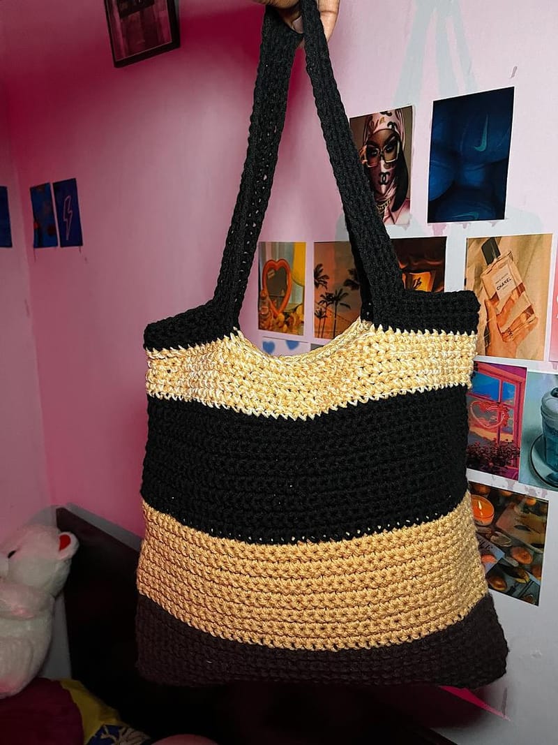 Yarn bags, in a variety of shapes, colours, and configurations