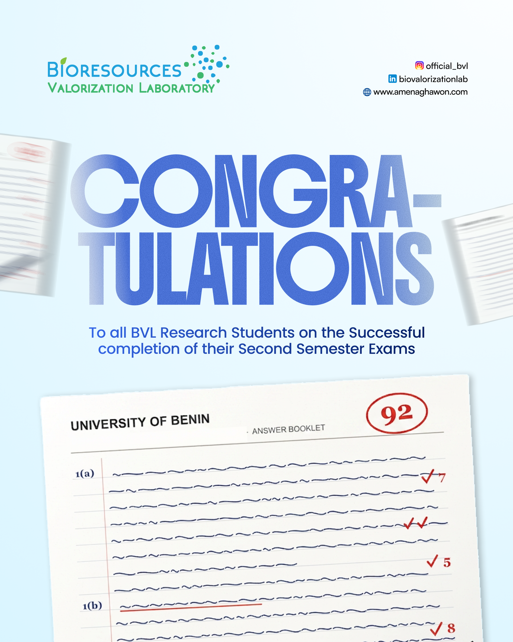 BVL Research Students Complete the Taught Part of Their Undergraduate Degree.