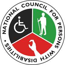 National council for persons with disabilities logo. rounded in shape, green, black and  red colors with visual, physical and hearing disabilities represented