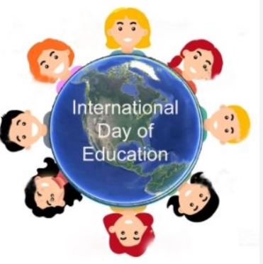 A poster for the International Day of Education showing girls with different hair colours