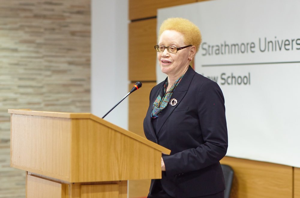 Justice Mumbi Ngugi making a presentation at Strathmore University