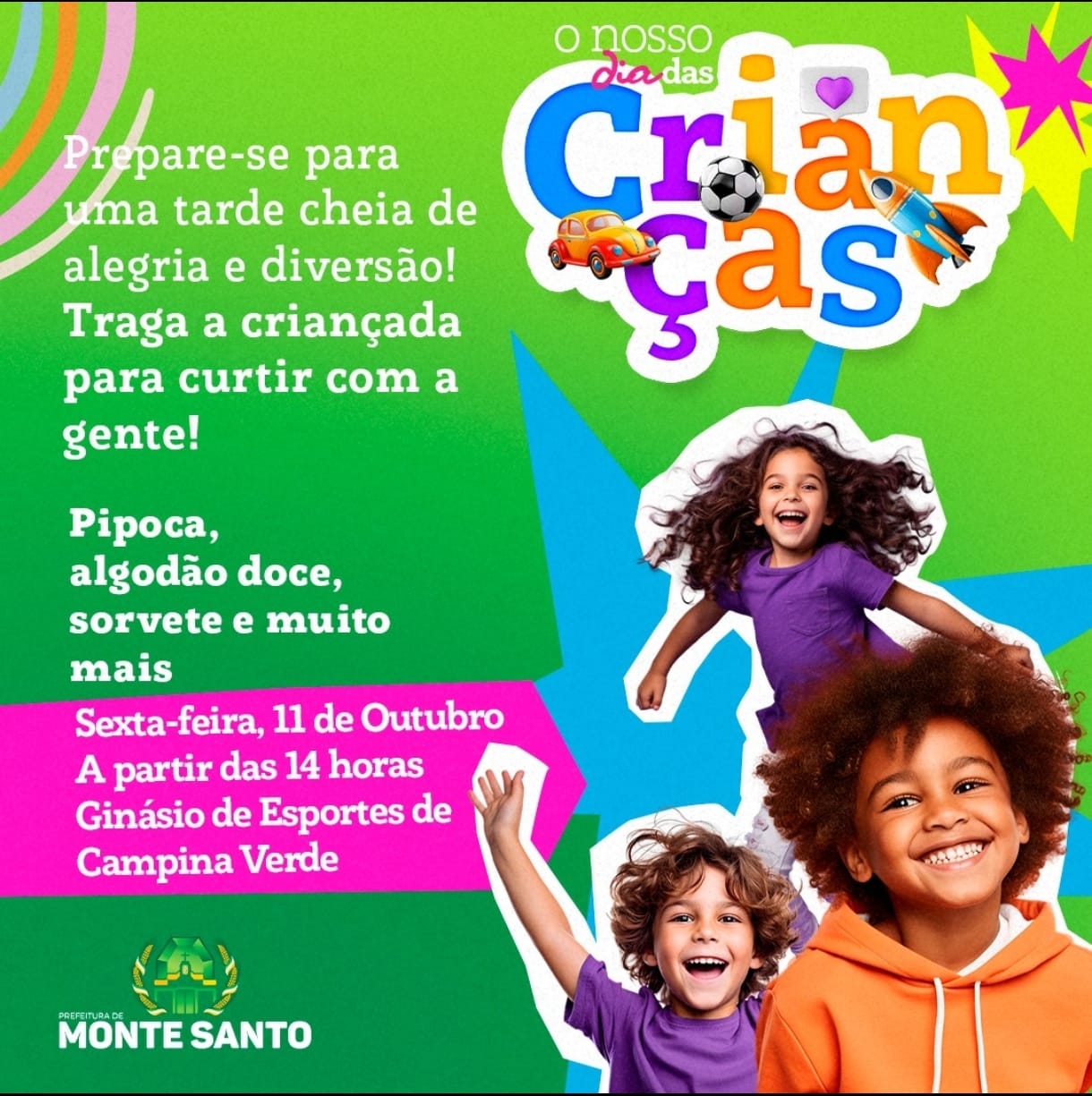 Prefeitura de Monte Santo do Tocantins vai promover evento alusivo ao Dia da Criança nesta sexta-feira