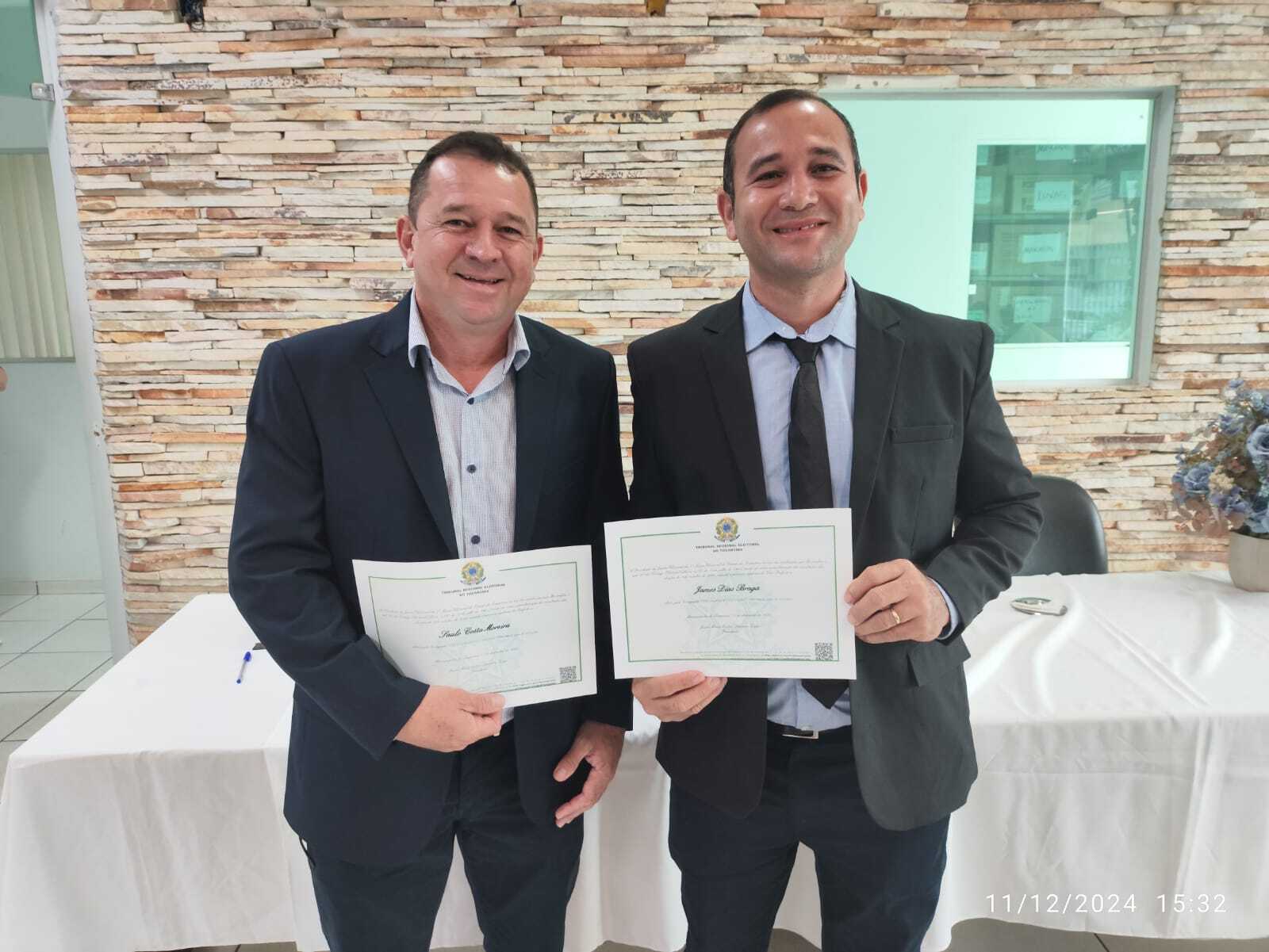 Saulo e James foram diplomados pela Justiça Eleitoral na 7ª Zona Eleitoral em Paraíso do Tocantins