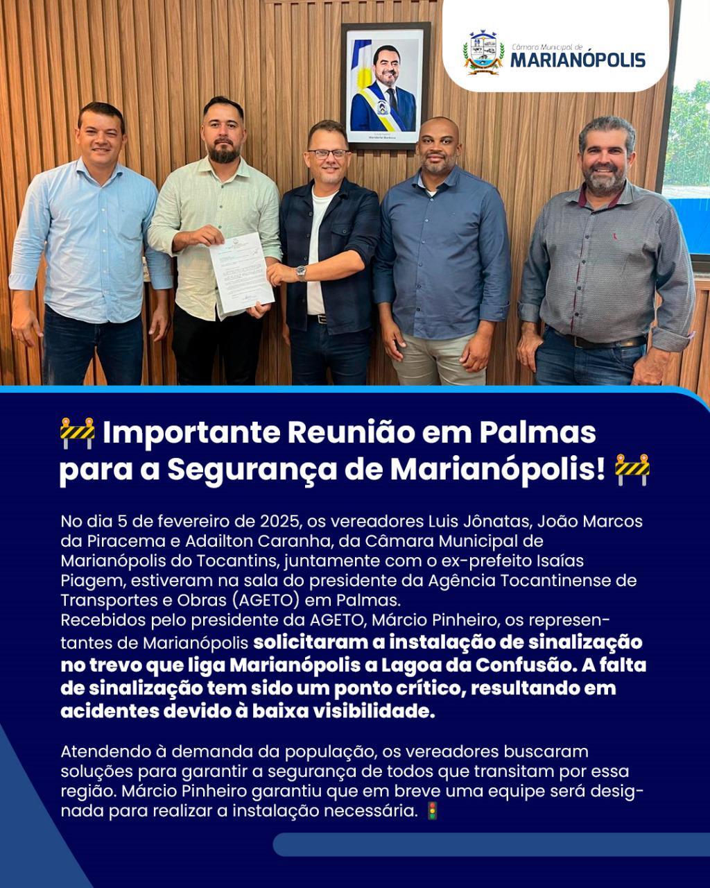 Câmara de Vereadores de Marianópolis e Piagem faz reivindicações a Ageto em Palmas