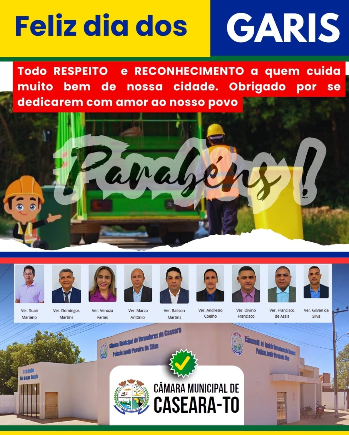 Câmara Municipal de Caseara homenageia garis pelo Dia Nacional do Gari