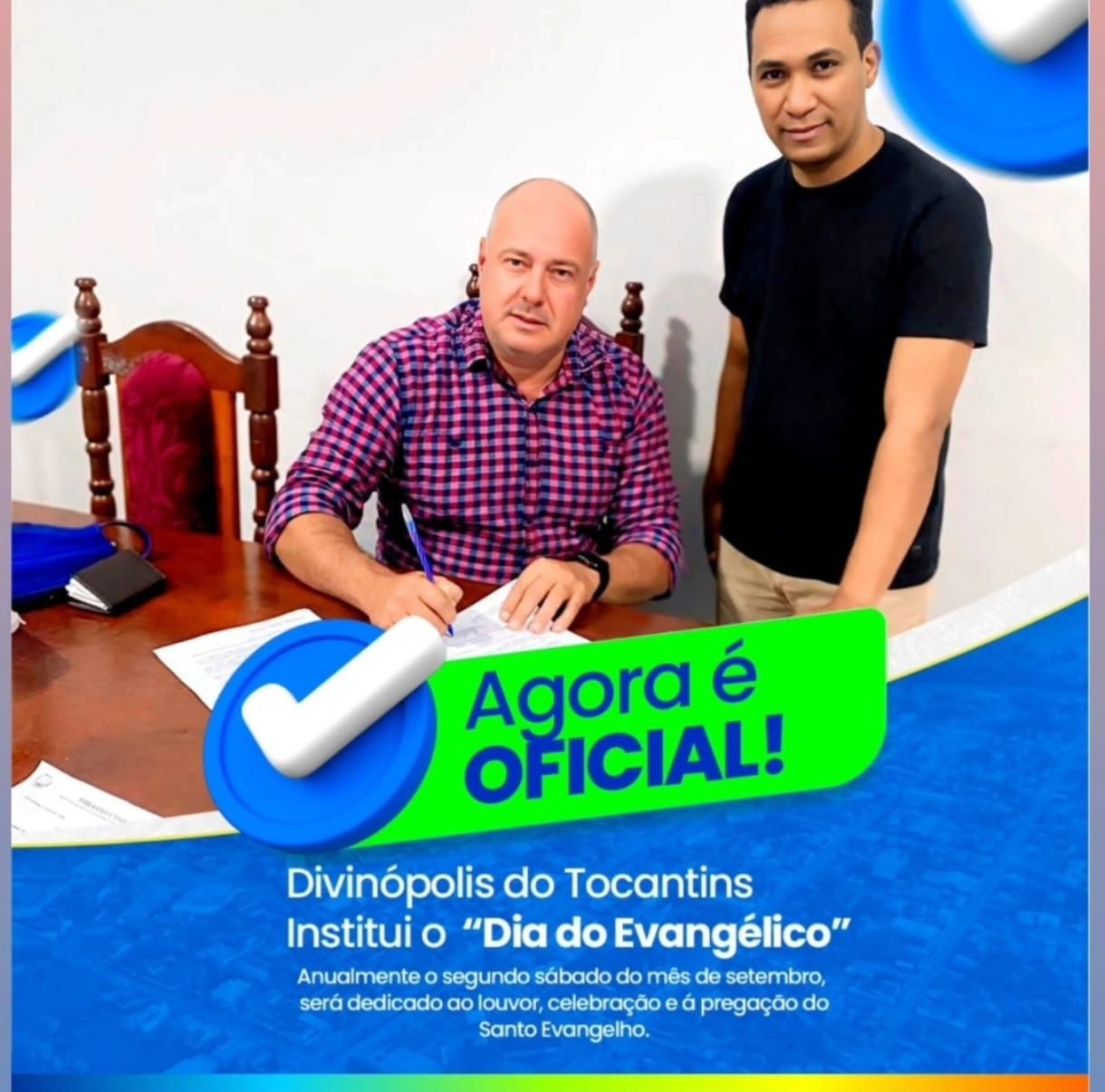 Agora é oficial: Flavão sanciona lei que institui o “Dia do Evangélico” no calendário municipal de Divinópolis do Tocantins