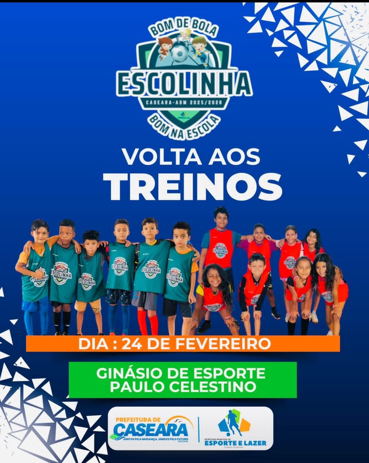 Escolinha “Bom de Bola, Bom na Escola” retomará treinos de futsal no Ginásio Paulo Celestino, em Caseara