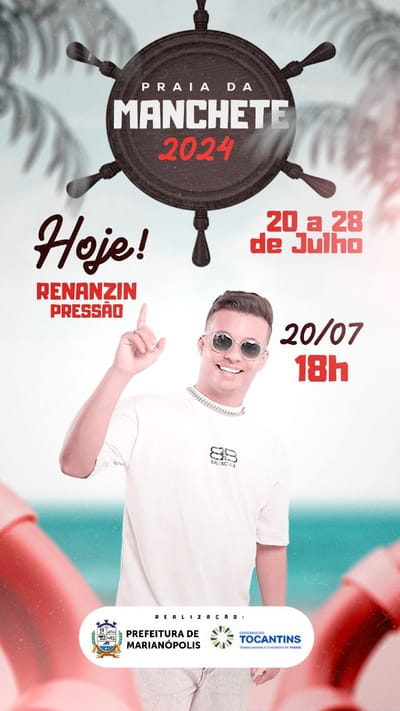 Cantor Renanzin Pressão se apresenta neste sábado na abertura da Praia da Manchete em Marianópolis