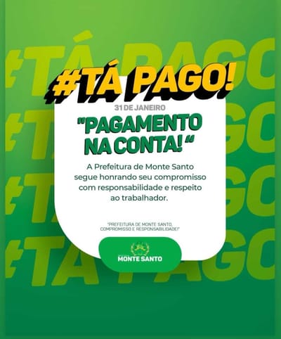 Base salarial de janeiro do funcionalismo em Monte Santo já está na conta do servidor