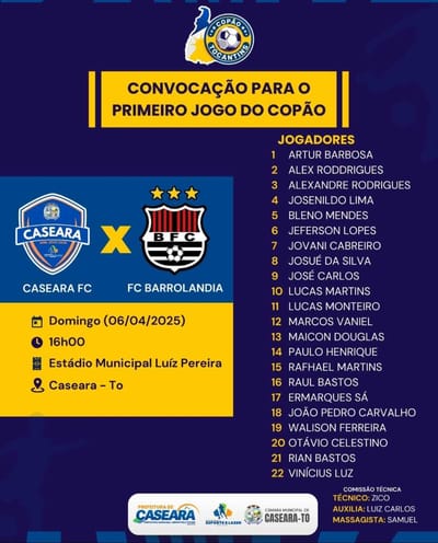 Caseara FC divulga lista de convocados para estreia no Copão 2025