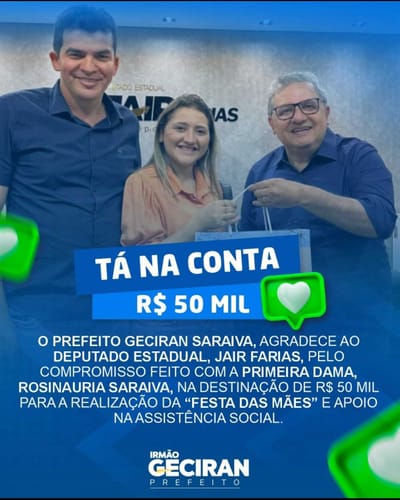 Irmão Geciran e Rosinauria ressaltam emenda de R$ 50 mil  de Jair Farias para Festa das Mães e ações sociais em Dois Irmãos