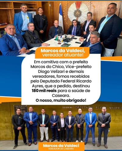 Vereador Marcos da Valdeci garante R$ 180 mil para a saúde de Caseara através de parceria com deputado Ricardo Ayres
