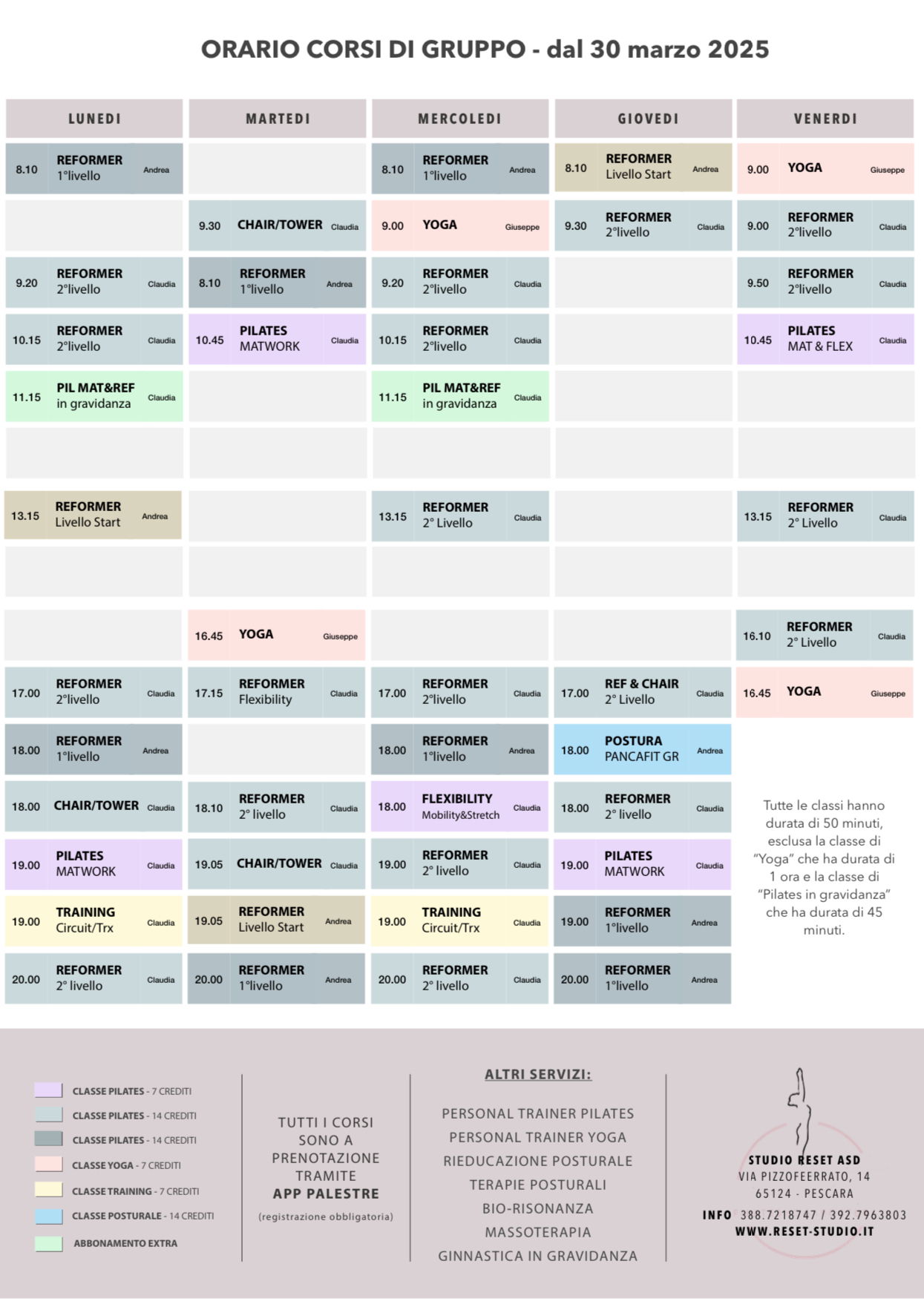 CALENDARIO ORARIO CORSI 2025 