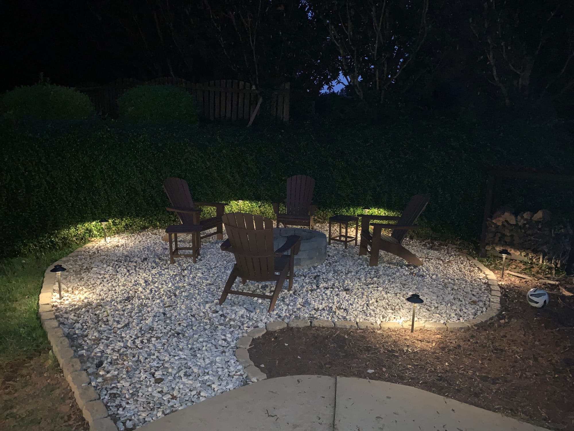 Landscape lighting around fire pit Greenville SC