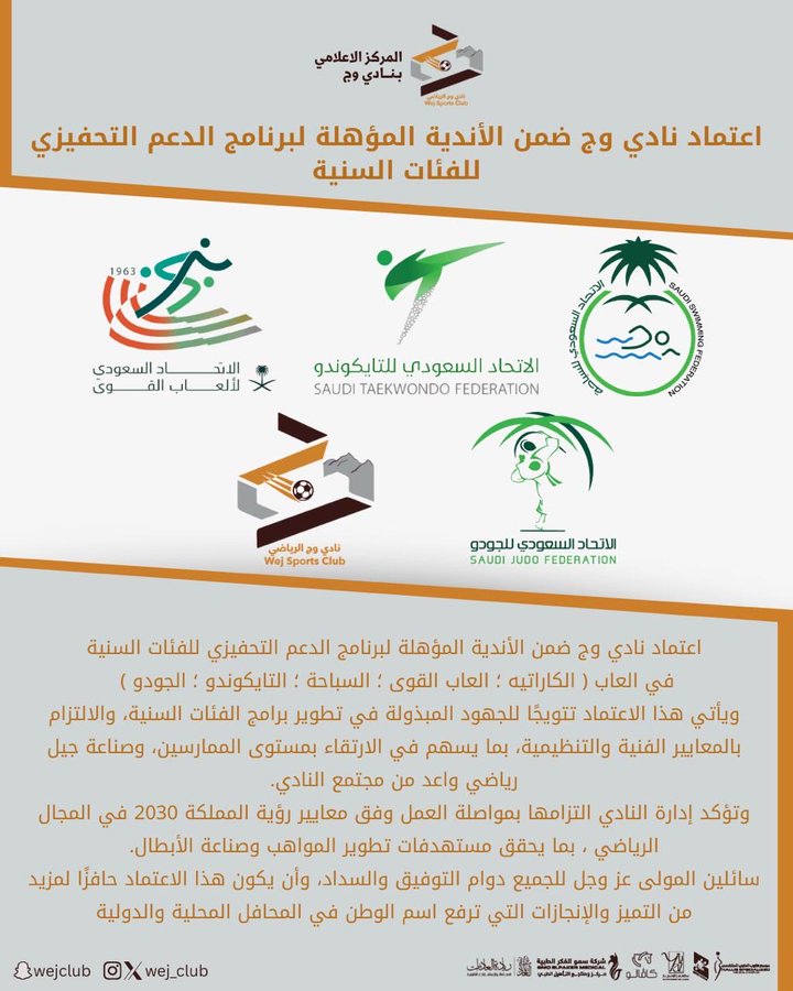 إعتماد نادي وج ضمن الأندية المؤهلة لبرنامج الدعم التحفيزي للفئات السنية