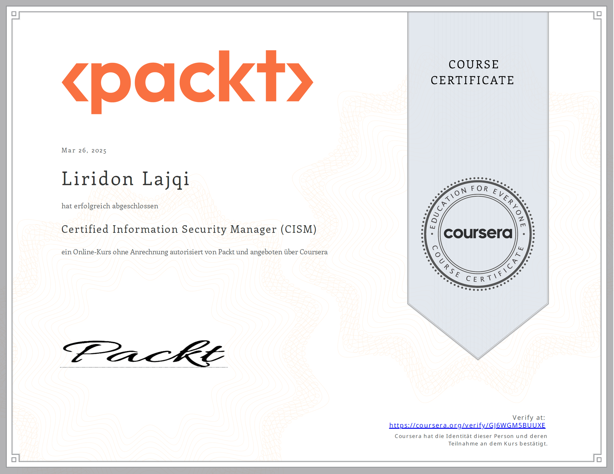 Certified Information Security Manager® (CISM®)