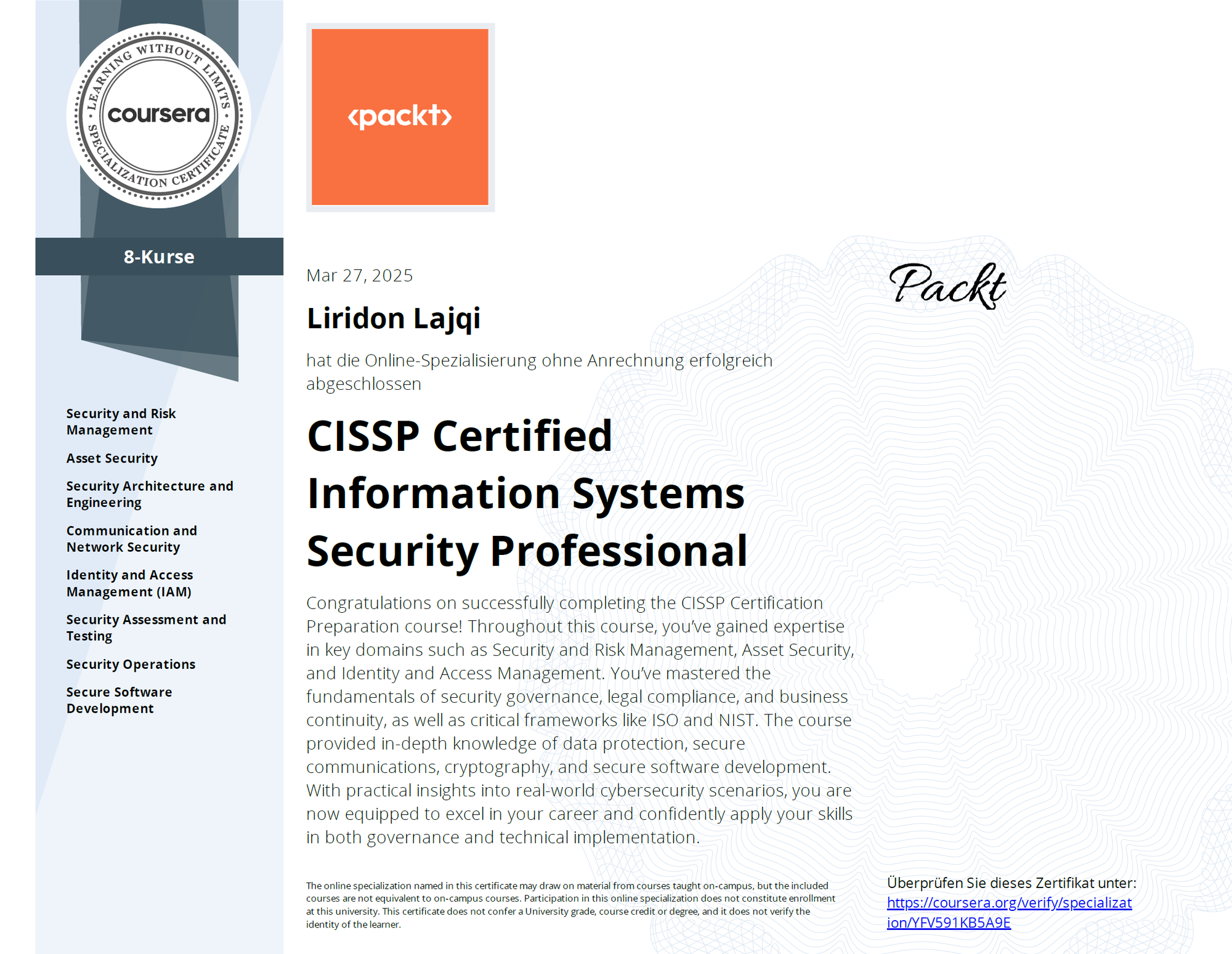 Certified Information Systems Security Professional (CISSP)