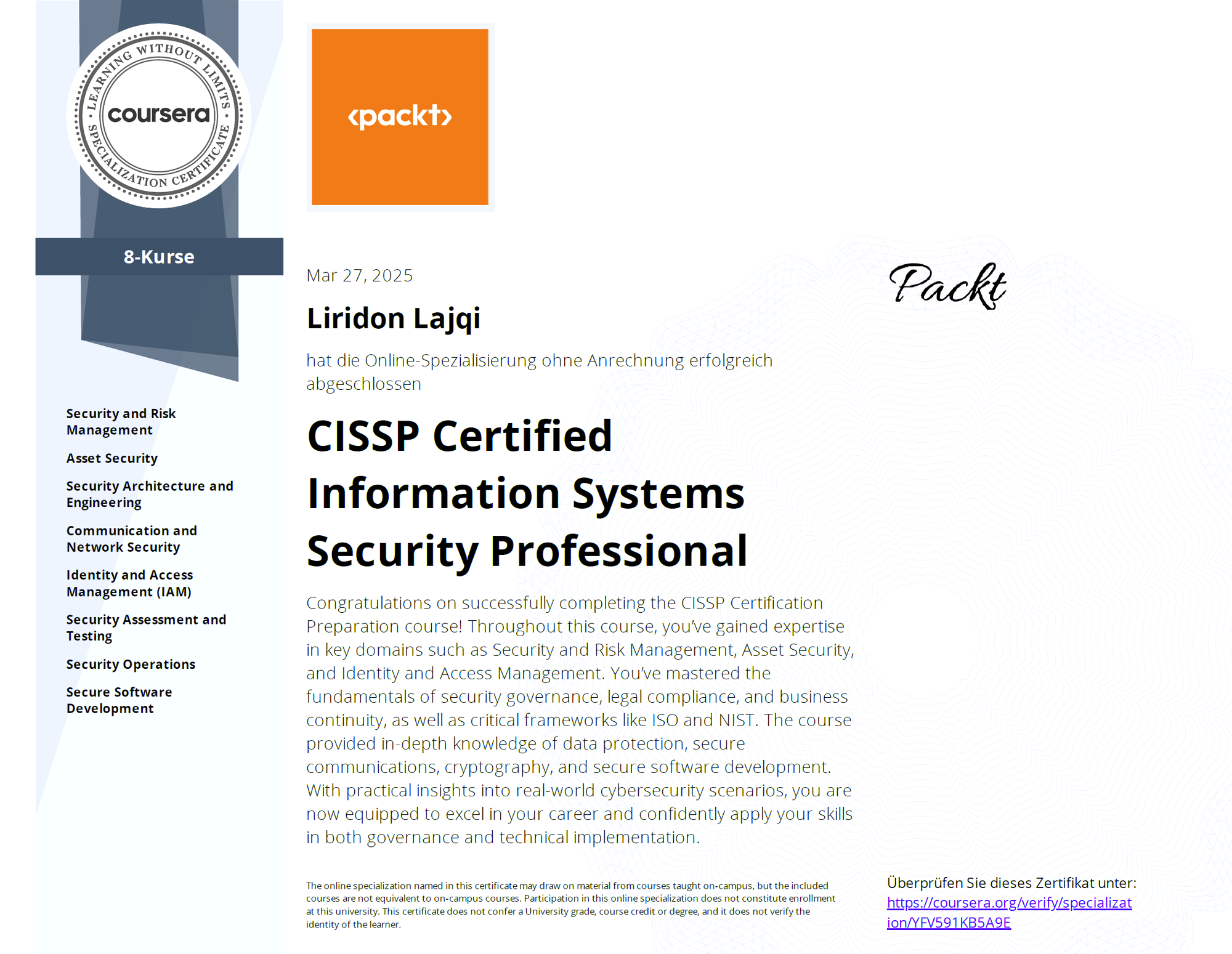 Certified Information Systems Security Professional (CISSP)