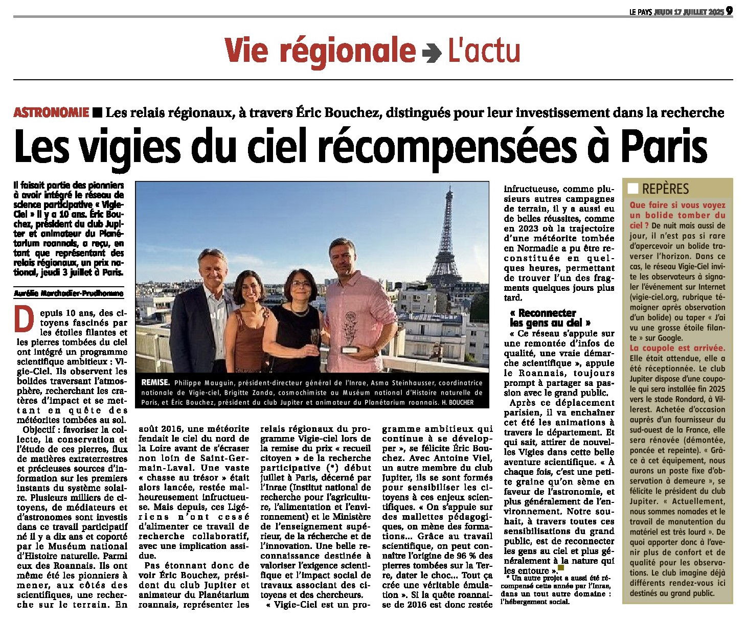 LE PAYS ROANNAIS - Remise du prix INRAE science participative Vigie-Ciel 2025