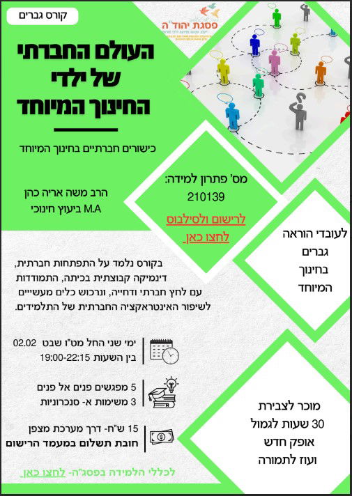 העולם החברתי של ילדי החינוך המיוחד  / מס' פ"ל 210139