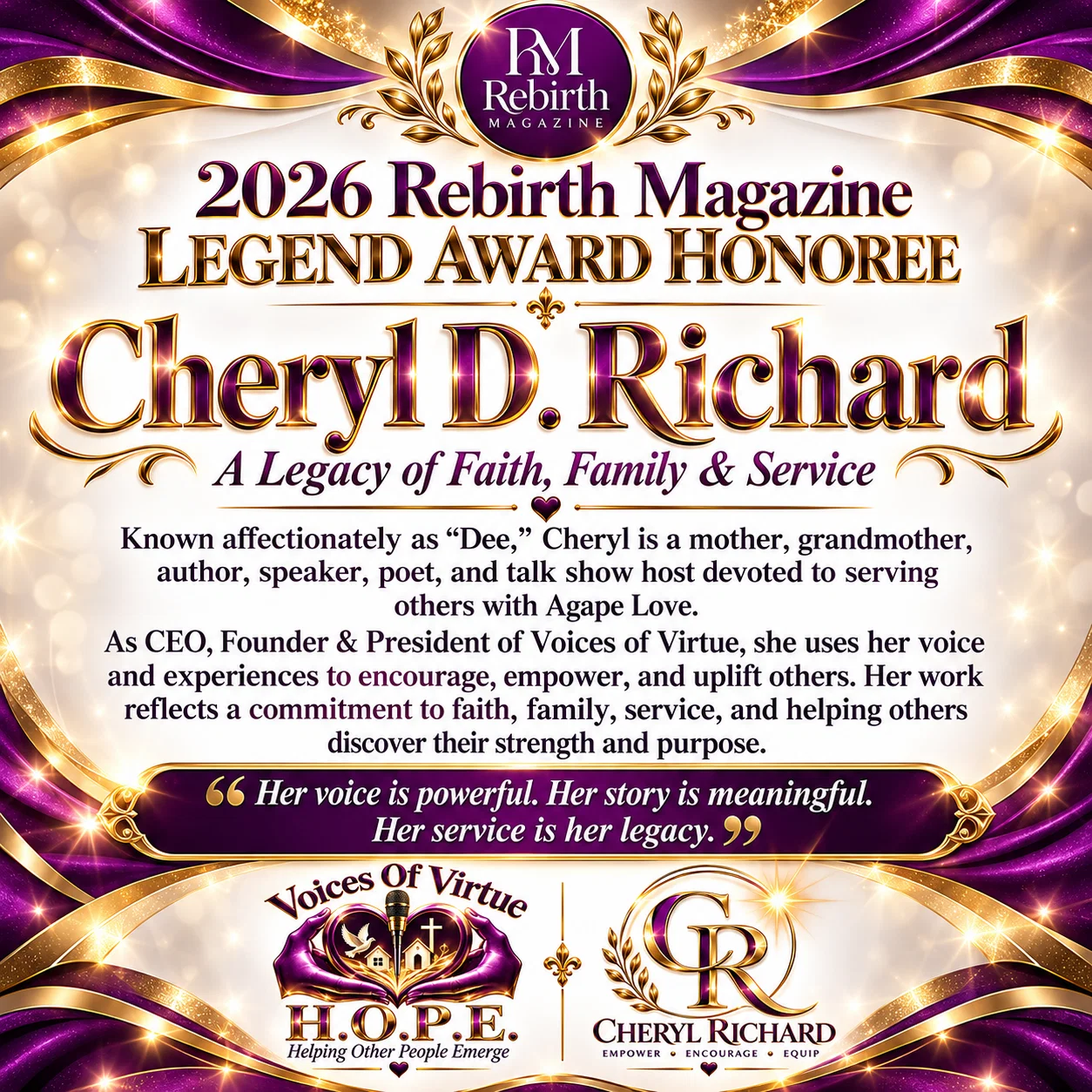 Rebirth Magazine Legend Award Honoree spotlight — Cheryl D. Richard