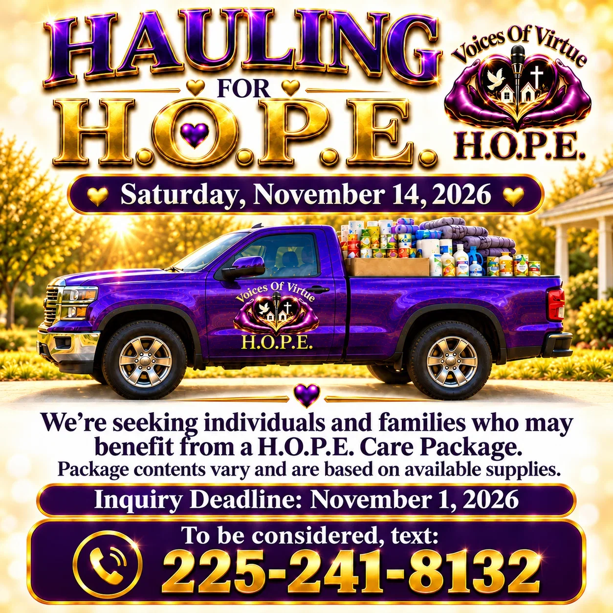 Hauling for H.O.P.E. outreach flyer