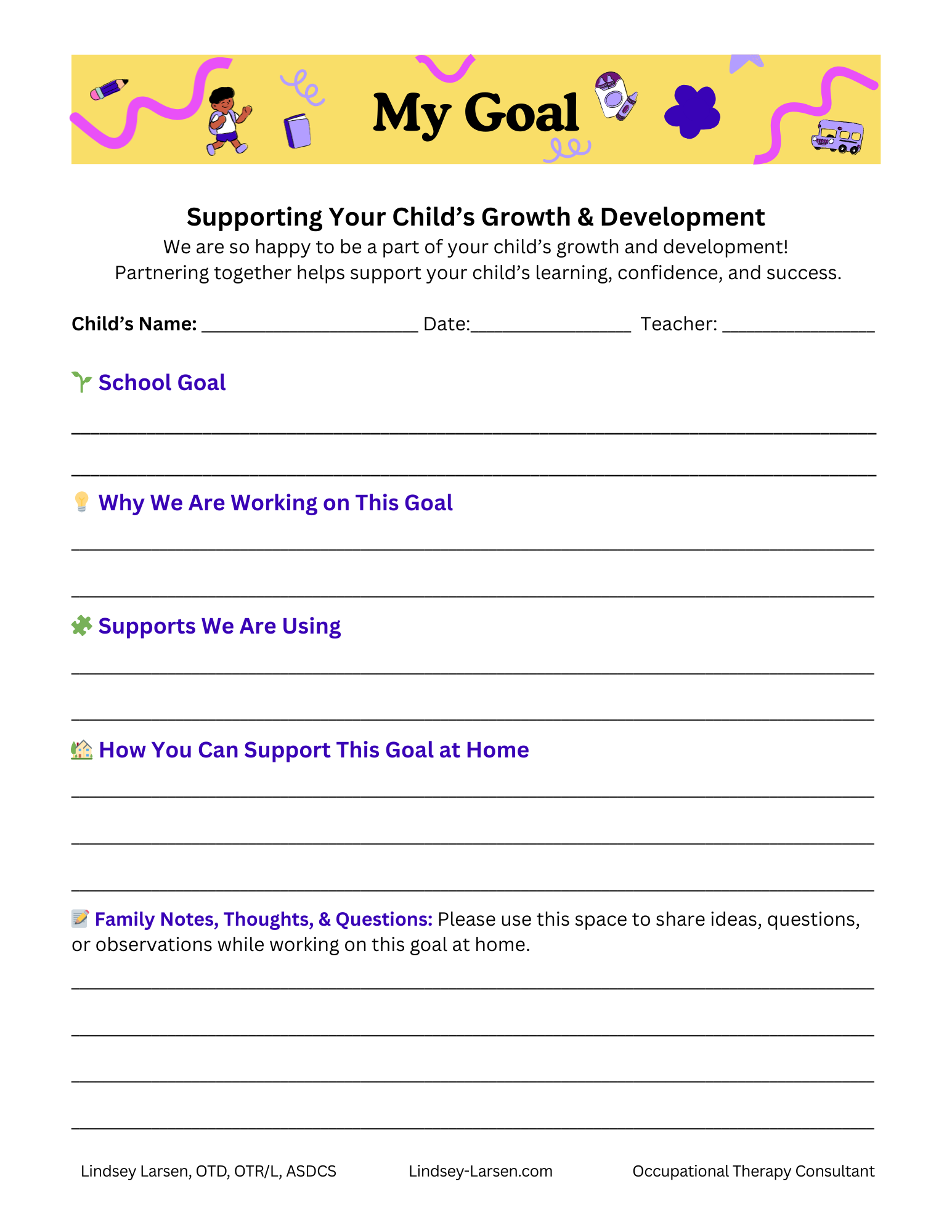 Child Development Center: Worksheet for Caregivers to Take Home