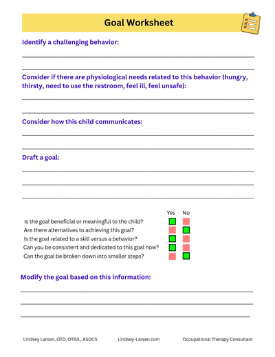 Child Development Center: Goal Worksheet
