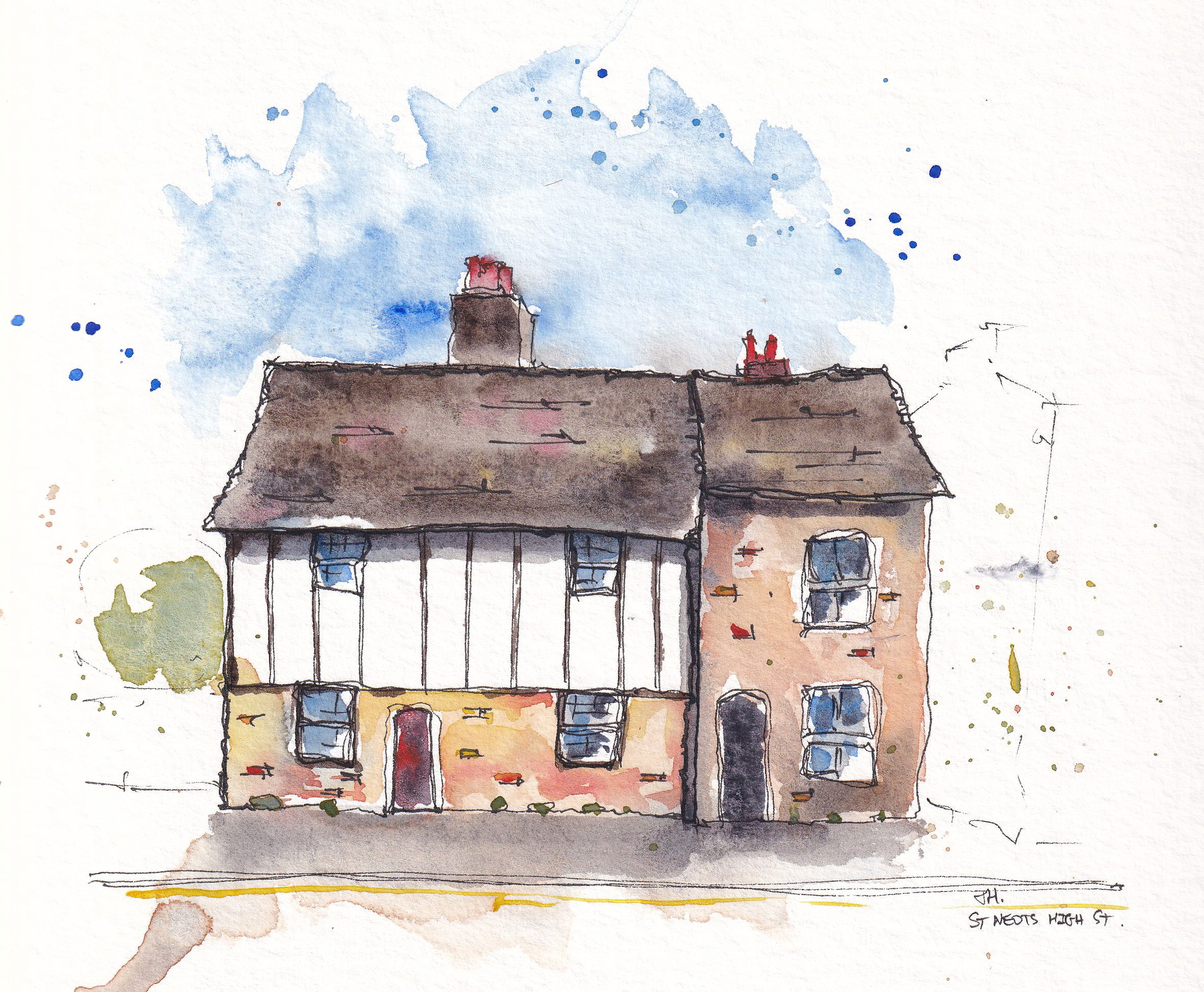 A watercolour and ink urban sketch