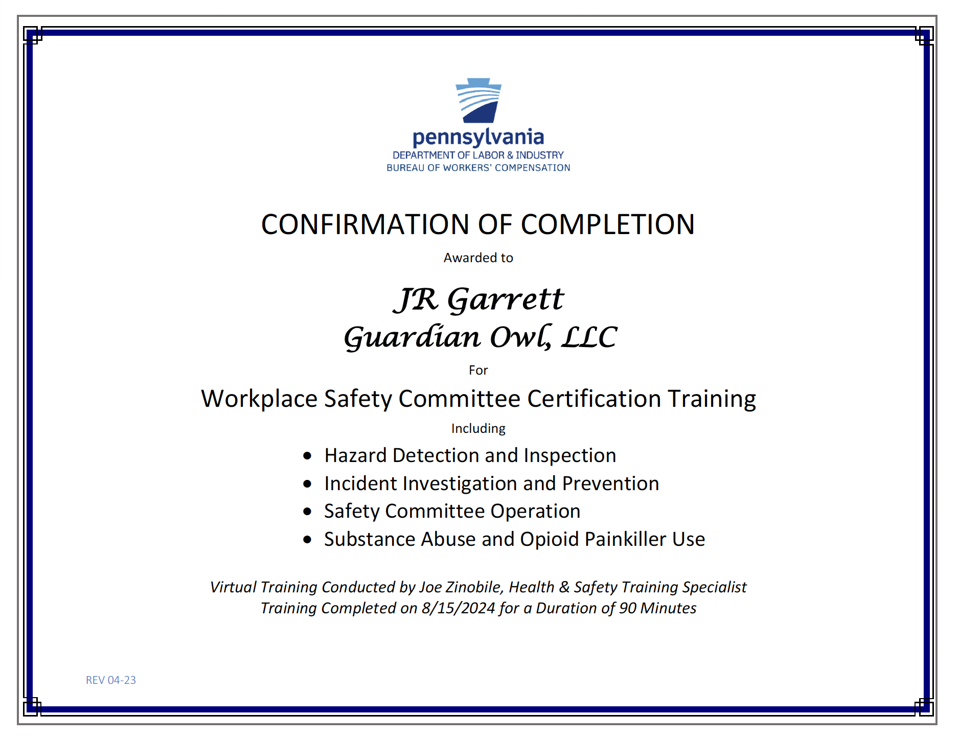 PA HANDs - Workplace Safety Committee training / 2024