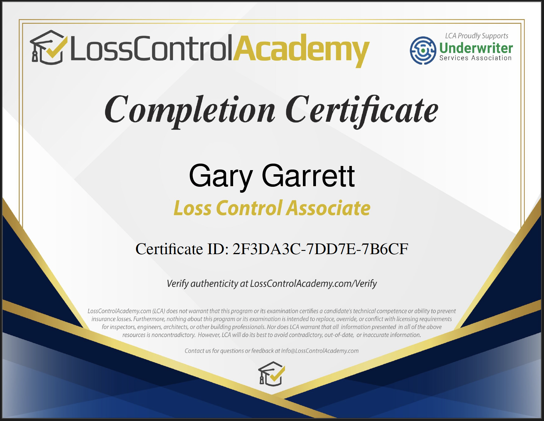 Lost Control Academy Certificate