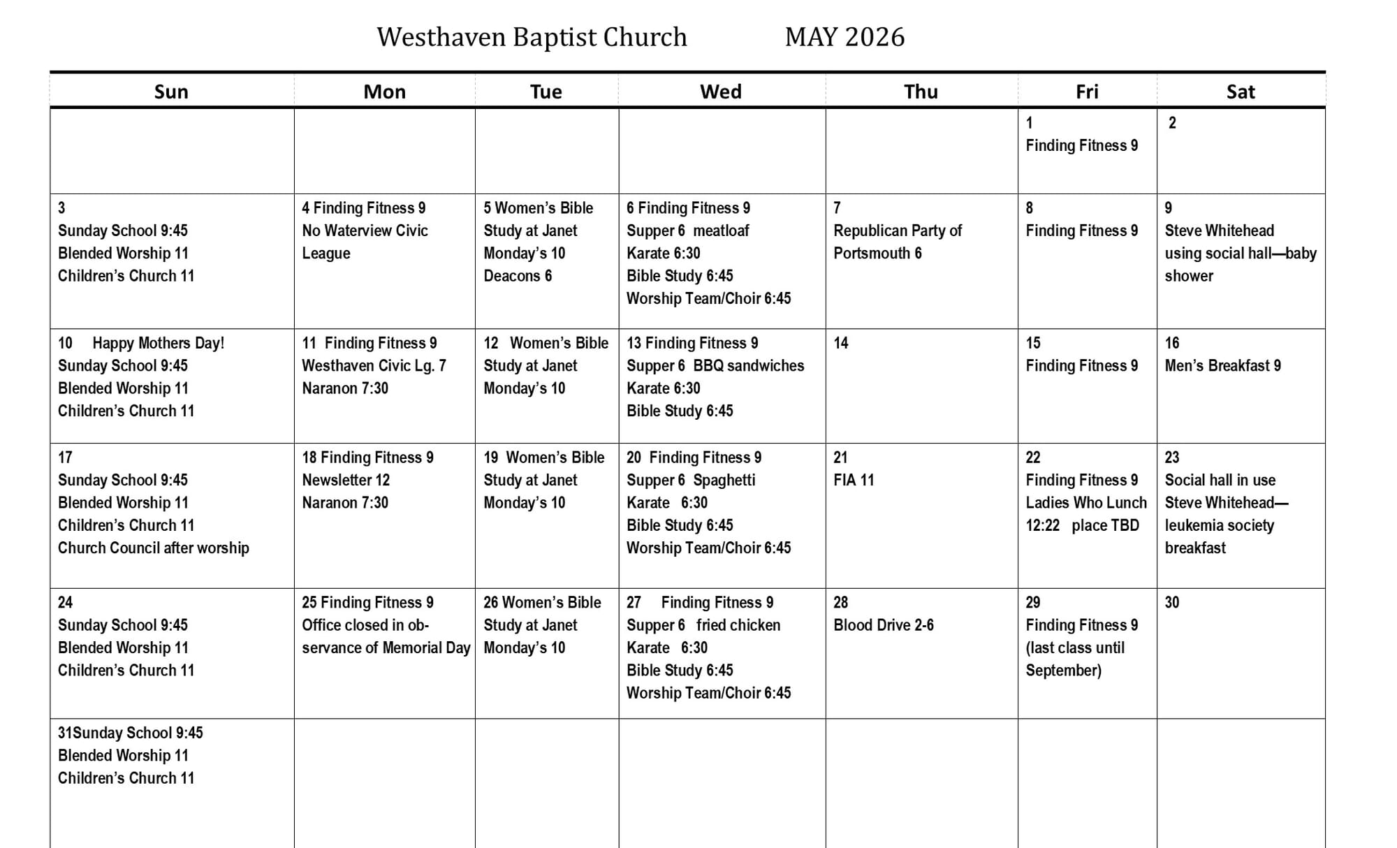 May 2026 Calendar
