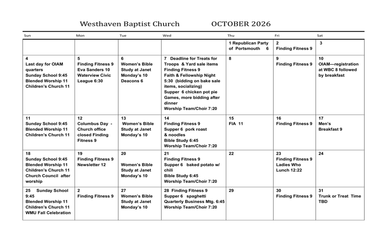 October 2026 CALENDAR - Copy