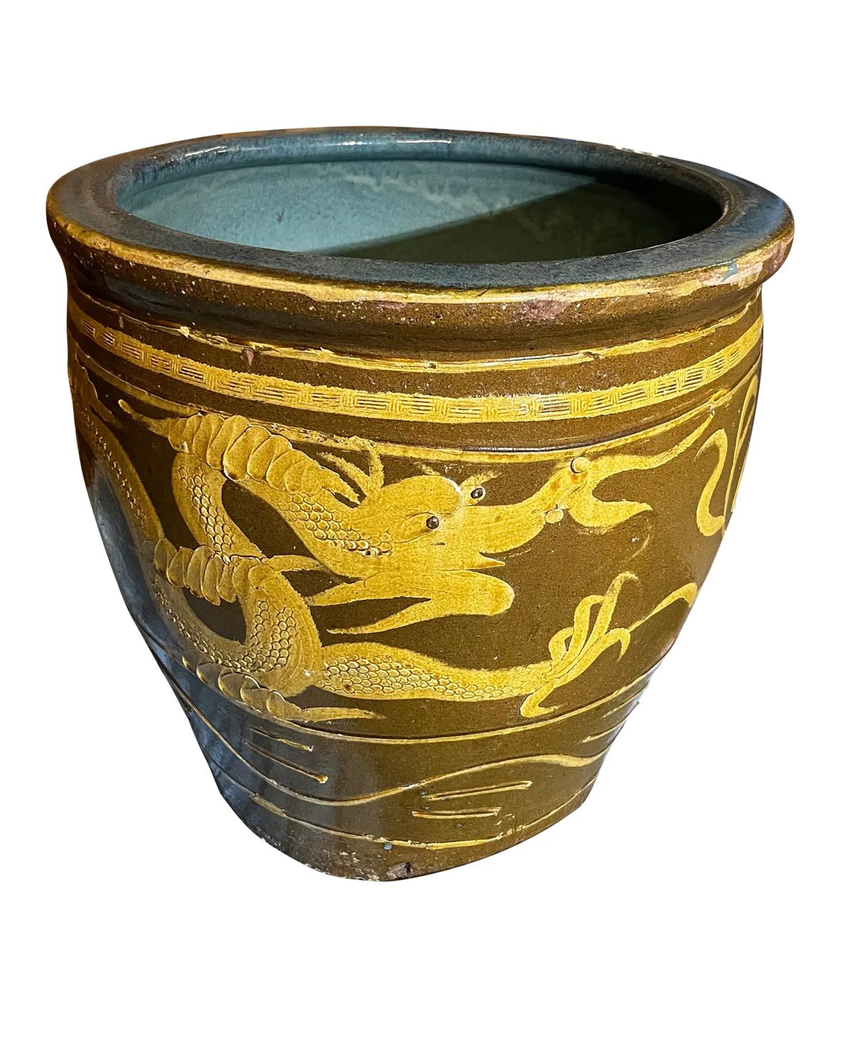 Antique Early 1900s Chinese Satsuma Earthenware Dragon Planter