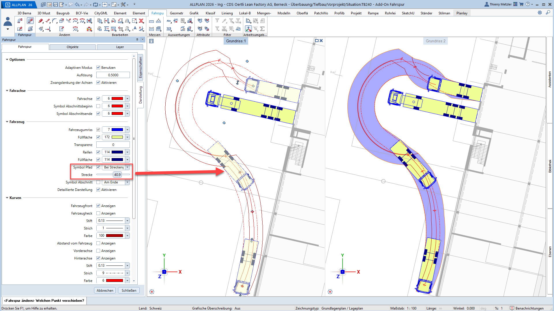 Fahrzeugsymbol an einem beliebigen Streckenpunkt absetzen