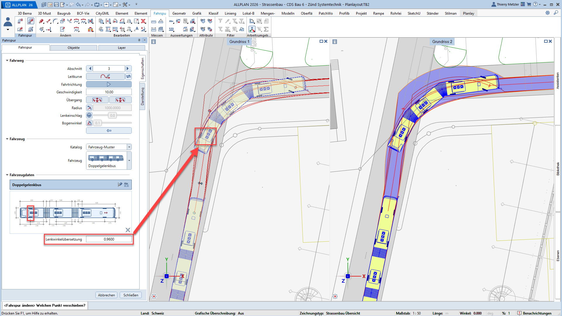 Doppelgelenkbus mit Lenkung im Heck