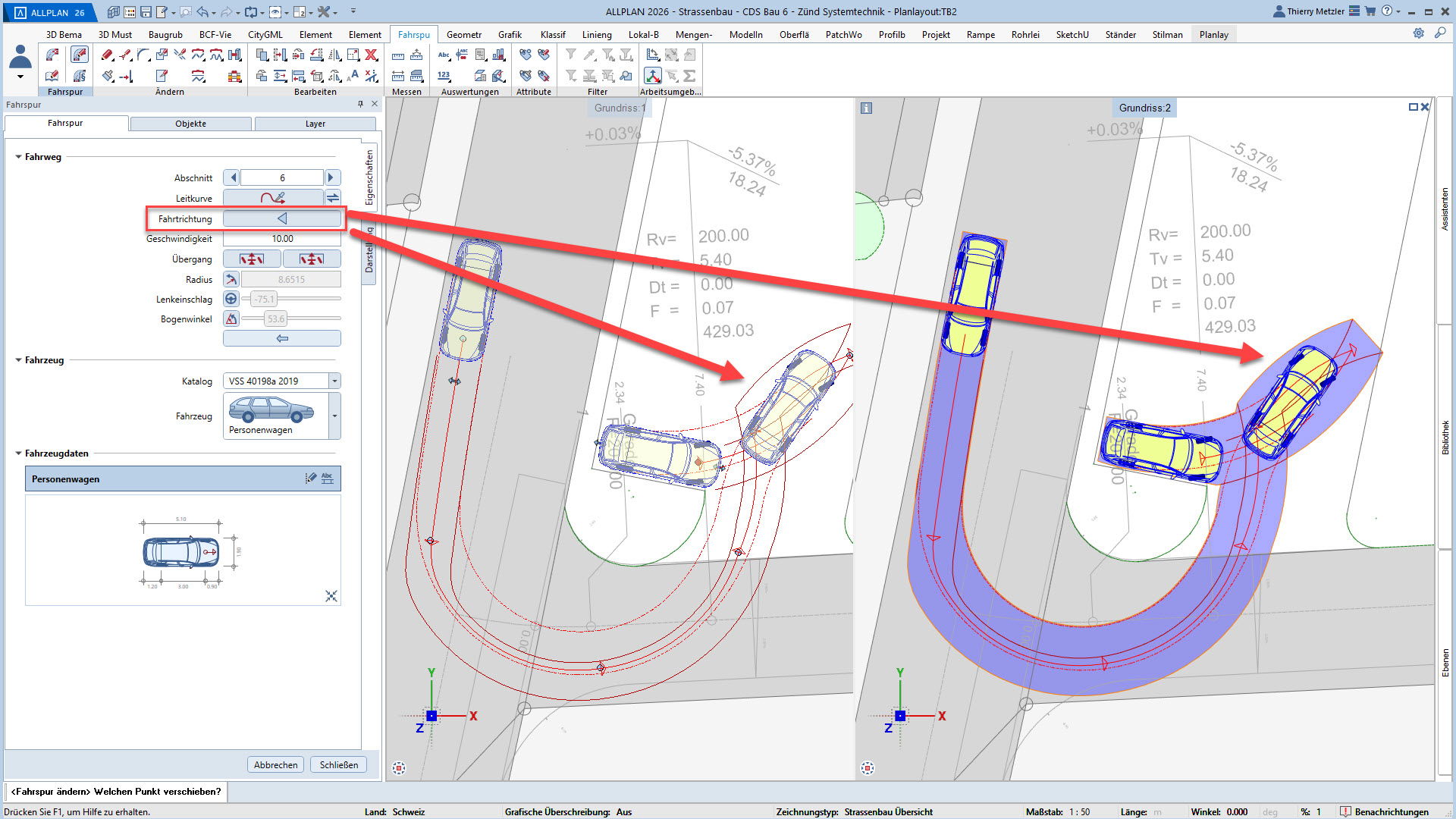 PKW mit dynamischem Fahrweg