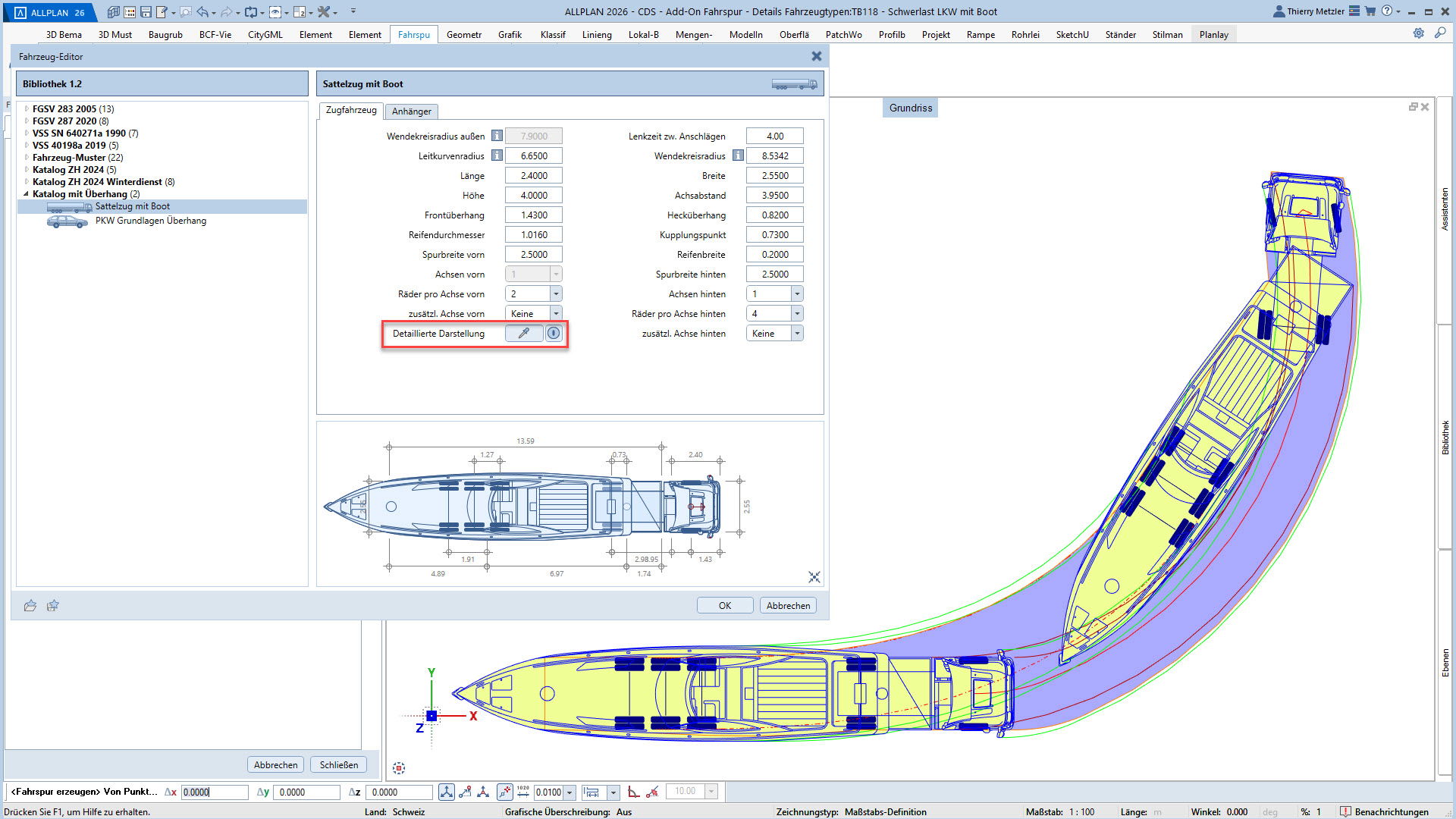 Sattelschlepper mit Boot