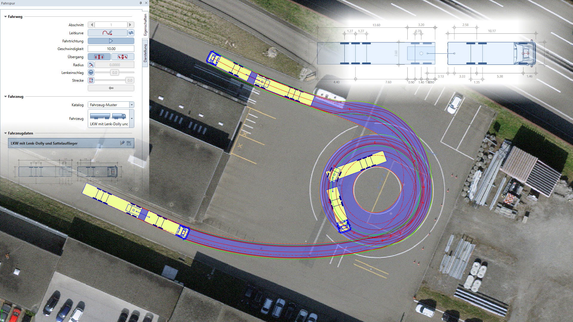 LKW mit Lenk-Dolly und Sattelauflieger