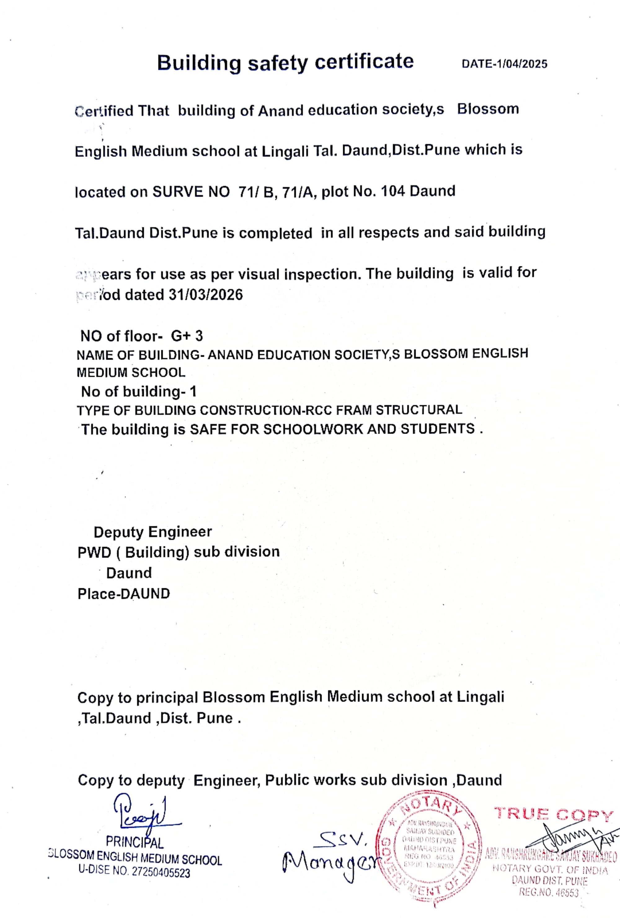 BUILDING SAFETY CERTIFICATE