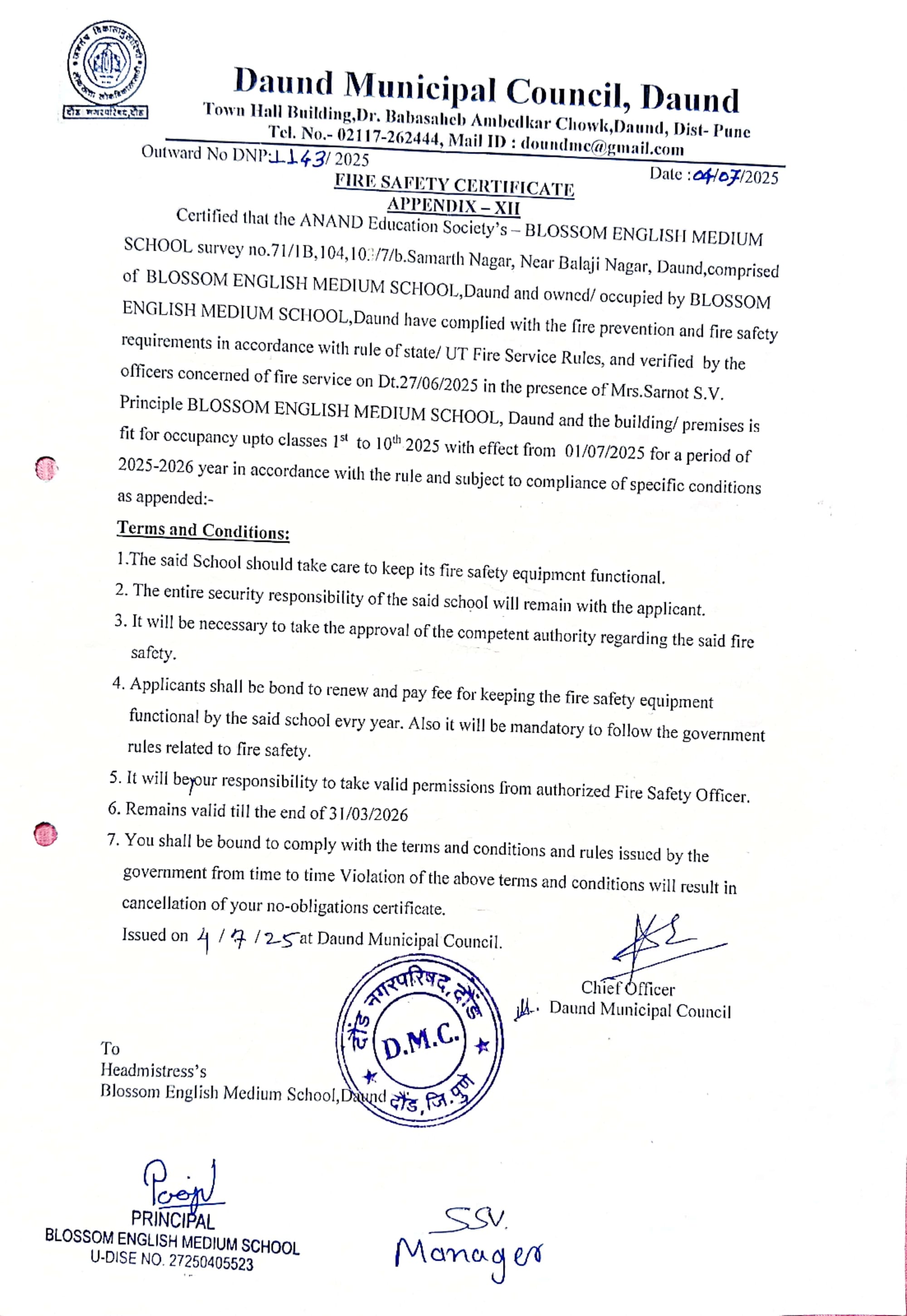 FIRE SAFETY CERTIFICATE