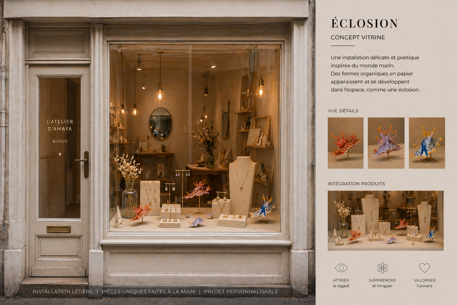 Éclosion — Concept de vitrine pour une bijouterie