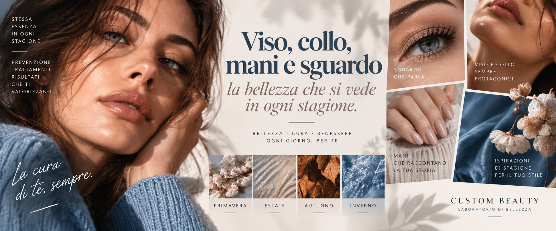 Viso, collo, mani e sguardo: la bellezza che si vede, in ogni stagione