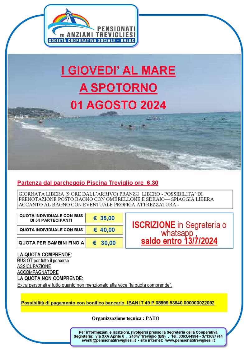I GIOVEDI’ AL MARE  A SPOTORNO - 01 agosto 2024